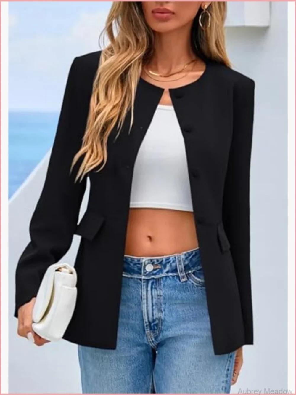 Women's Long Sleeve Blazer Button Down Suit Jacket Work Office